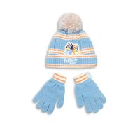 Bluey Blue Striped Beanie and Gloves Set | Unisex Winter Accessories and Bingo | Cartoon Theme Essentials for Outdoor Play | Warm Hat and Mittens Set Merch
