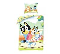 Bluey Bedding Set, 100% Cotton, Green, Reversible Duvet Cover 140 x 200 cm + Pillowcase, with Bluey, Bingo and Bandit