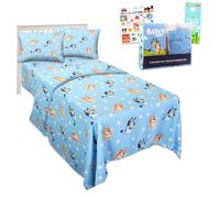 Bluey Bedding Set Twin Bed - Bundle with Bluey Bed Sheets with Flat Sheet Fitted Sheet and Pillowcase for Twin Bed Plus Stickers More | Bluey Sheet