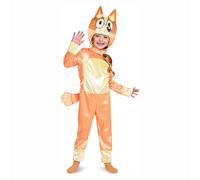 Bingo Costume for Kids, Official Bluey Character Outfit with Jumpsuit and Mask, Classic Toddler Size Medium (3T-4T)