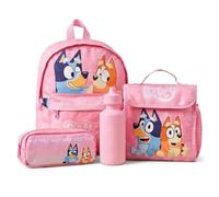 Bluey & Bingo Kids Backpack Lunch Bag Pencil Case & Water Bottle Set Girls Nursery Rucksack Back to School Girls Set Pink