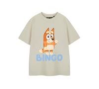 Bluey Kids Light Beige Cartoon Graphic Tee | Bingo Crew Neck Short Sleeve Classic Top | Unisex Children's Casual Wear Apparel