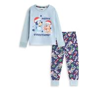 Bluey Bingo Unisex Kids Light Blue Long Sleeve Long Leg Pyjama Set | Christmas 'MERRY EVERYTHING!' Sleepwear for Bedtime & Holidays | Cartoon Nightwear Merch - 2-3 Years