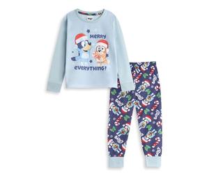 Bluey Bingo Unisex Kids Light Blue Long Sleeve Long Leg Pyjama Set | Christmas 'MERRY EVERYTHING!' Sleepwear for Bedtime & Holidays | Cartoon Nightwear Merch - 2-3 Years