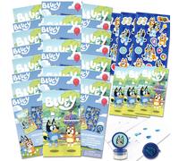 Bluey Birthday Party Favor Set - Bundle with 24 Bluey Activity Packs | Mini Sketch Book Stickers and Stamper | Blue Party Supplies