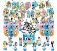 Bluey birthday party flag banners, cake decorations, balloons, birthday decorations