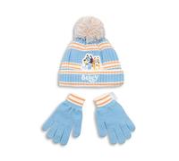 Bluey Blue Striped Beanie and Gloves Set | Unisex Winter Accessories and Bingo | Cartoon Theme Essentials for Outdoor Play | Warm Hat and Mittens Set Merch