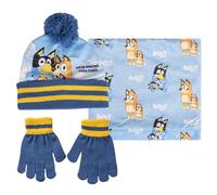 Bluey Bobble Hat + Snood Scarf + Gloves Set Blue One Size