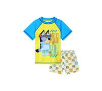 Bluey Swimsuit Set for Boys Toddlers 2 Piece Swimming Costume with Boys Swimming Shorts and Rash Vest for Swimming Pool Beach Trip Holiday Essentials (6-7 Years, Yellow)
