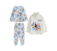 Bluey Boys Blue Long Sleeve Long Leg Pyjama and Jumper 3 Piece Set | Cosy Fleece Sleepwear with Funnel Neck and Zip Closure | Cartoon Nightwear for Younger Boys Merch