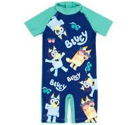 Bluey Boys Swimsuit | Childrens All in One Surf Suit Swimming Costume | Blue & Green Bingo Dog with Sunglasses Swimwear Bodysuit | Short Sleeve Fun Beachwear Merchandise Gift for Kids & Toddlers