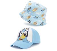 Bluey Kids Bucket Hat & Cap Set Bingo Character All Over Print Headwear in Blue for Boys and Girls | Childrens Unisex Cap with Adjustable Strap | Cartoon TV Series Merchandise Gift