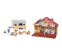 Bluey Caravan Playset, 2.5-3 inch figures & Heeler Family Home Play Set: 1 Official Collectable Action Figure, Large Playhouse Playset 4 Rooms, Furniture Accessories and Pull Down Patio