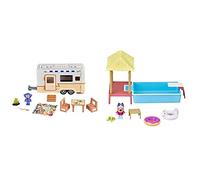 Bluey Caravan Playset, 2.5-3 inch figures & Pool Time Fun Playset: figure in Swim Suit, Pool with Diving Board and Deck and 4 Pool Accessories