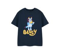 Bluey Dark Blue Cartoon Kids T-Shirt | Unisex Crew Neck Short Sleeve Graphic Tee | Plain Classic Casual Wear Top | Children's Dark Blue Character Apparel