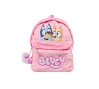 Bluey Kids Backpack - Soft Fluffy Pink School Bags for Girls with Bingo and Character Keyring - Children's Travel Preschool Bag with Adjustable Straps