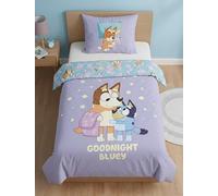 Bluey Children's Bedding Set 140 x 200 cm - 100% Cotton Duvet Cover with Pillowcase 65 x 65 cm - Reversible Goodnight Bluey and Bingo Design - Lavender