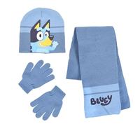 Bluey Children's Hat Scarf and Gloves, Winter Set for Girls, Hat Scarf and Gloves, Children's Winter Accessories, Gift for Children, blue, 6 1/2