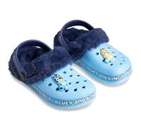 Bluey Clogs for Girls & Toddlers, Winter Fleece Lining & Decorative Accents, Kids Garden Shoes Slip On with Strap, Girls Gifts (Blue Removable Lining, 9 UK)