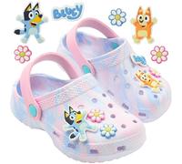 Bluey Clogs for Kids Toddlers Fun Garden Shoes Slip On with Shoe Charms Indoor Outdoor Summer Slippers Home Beach Pool Holiday (12 UK, Bluey Tie Dye)
