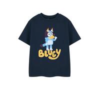 Bluey Dark Blue Cartoon Kids T-Shirt | Unisex Crew Neck Short Sleeve Graphic Tee | Plain Classic Casual Wear Top | Children's Dark Blue Character Apparel