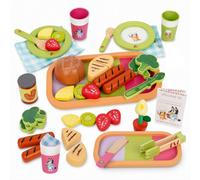 Bluey Dine In With Bluey Wooden Toy Set 32 Piece Role Play Kit With Magic Asparagus, Plates & Utensils