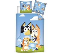 Aymax Bluey Family Single Bed Linen Set, Reversible Duvet Cover 140 x 200 cm + Pillowcase 65 x 65 cm, Blue, Polycotton, Oeko-Tex Certified
