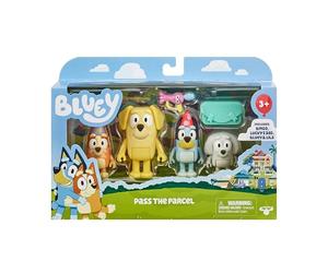 Bluey Figure 4-Pack, Pass the Parcel 2.5-3 inch, Bingo, Lucky's Dad and Lila Character Figures With Accessories