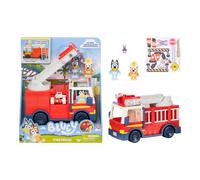 Bluey Firetruck, Firetruck, Exclusive Firefighter Bingo and Bob Bilby Figures Raise The Ladder, Spin It Around and Roll Out The Hose Includes Sticker