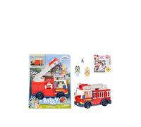 Bluey Firetruck, Firetruck, Exclusive Firefighter Bingo and Bob Bilby Figures Raise The Ladder, Spin It Around and Roll Out The Hose Includes Sticker Sheet
