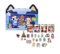 Bluey Fuzzies Advent Calendar Pack, 8 Exclusive Collectible Mini-Figures with Flocked Finish, Incl. Stickers, Chip Pieces, and 4 Trading Cards.