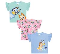 Bluey Girls 3-Pack T-Shirts | Frilly Short Sleeve Tees | 100% Cotton T-Shirts Multipack| Ages 18 Months to 8 Years (2-3)