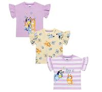 Bluey Girls 3-Pack T-Shirts | Frilly Short Sleeve Tees | 100% Cotton T-Shirts Multipack| Ages 18 Months to 8 Years (6-7)