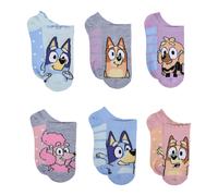 Bluey Girl's 6-Pack Fun Times No Show Socks, Sky Blue, 6-8
