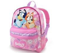 Bluey Girls Backpack - Lilac Toddler Backpack Bingo, Heart Print, Kangaroo Pocket & Padded Straps - Kids School Bag Ages 2-7 Years - Official Merchandise (Pink)