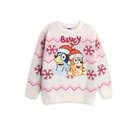 Bluey Bingo Girls Cream Pink Christmas Jumper | Long Sleeve Crew Neck Winter Wear | Cartoon Character Knitwear for Festive Season Merch - 3-4 Years