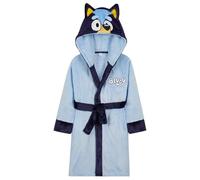Bluey Girls Fleece Dressing Gown with Hood and Tie Waist, Cosy Robe - Gifts for Girls (Blue, 7-8 Years)