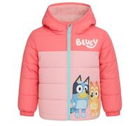 Bluey Girls Hooded Puffer Jacket - Warm Fleece Lined Coat - Water-Resistant with Zip & Pockets - Ages 2-8 Years Old (UK, Age, 6 Years, 7 Years, Regular)