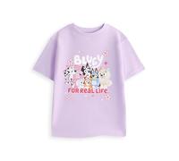 Bluey Girls Lavender Purple Graphic Tee | Short Sleeve Top with Bingo Muffin Mac Socks Cartoon Print | Crew Neck T-Shirt with Floral & Star Details | Kids Character Merch - 18-24 Months