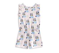 Bluey Girls Light Pink Sleeveless Playsuit | Floral Crew Neck Outfit with Ruffle Detail & Pockets | Casual Summer Wear Bingo Character Design | Comfortable Kids Apparel - 4-5 Years