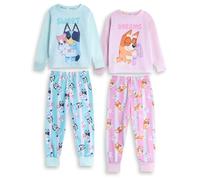 Bluey Girls Pink & Mint Multi-Pack of 2 Long Sleeve Long Leg Pyjama Set | Cartoon Sweet Dreams Design Bingo | Kids Sleepwear & Loungewear Merch - 5-6 Years