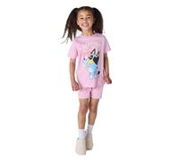 Bluey Girls Pyjama Set, T-Shirt & Moon Print Shorts Pjs Set, 2 Piece Nightwear T-Shirt Short Kids Pyjamas for Girls Summer Soft Breathable Toddlers - 100% Cotton (Pink, 4-5 Years)