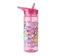 Bluey Girls Water Bottle 580ml with Carry Handle featuring and Bingo - BPA-Free Reusable Drink Bottle for School & Travel - Leak Resistant Flip Top (Pink)