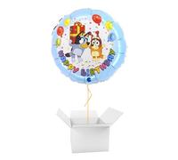 Bluey Happy Birthday Round Foil Helium Balloon - Inflated Balloon in a Box
