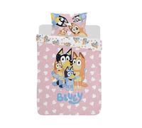 Bluey I Love U Junior Duvet Cover and Pillowcase Bedding Set for Children, Kids, Nursery Room with Heart Motif in Pink (JP3-BLU-ILU-12)