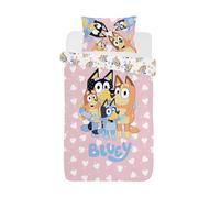 Bluey I Love U Single Duvet Cover and Pillowcase Set for Kids, Children's Bedroom(, Nursery with Hearts in Pink SP3-BLU-ILU-12)