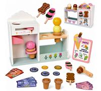 Bluey Kids Wooden Ice Cream Stand Playset - 26 Piece Pretend Play Shop with Menu Board, Play Money, Scoops & Accessories, Fun Role Play Toy for Boys & Girls, Develop Imaginative and Fine Motor Skills