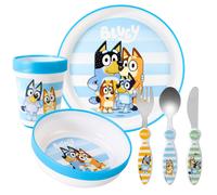Bluey Kids 6 Piece Reusable Dinner Set - Plate/Bowl/Cup/Knife/Fork/Spoon - Childrens Dinnerware Tableware Cutlery Set
