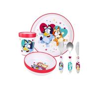 Bluey Kids 6 Piece Reusable Dinner Set - Cup, Bowl, Plate & Cutlery | Lightweight & Kid-Friendly Dinnerware Set Includes Knife, Fork & Spoon, Toddler Plastic Tableware Set | Easy to Hold Design