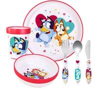 Bluey Kids 6 Piece Reusable Dinner Set - Plate/Bowl/Cup/Knife/Fork/Spoon - Childrens Dinnerware Tableware Cutlery Set